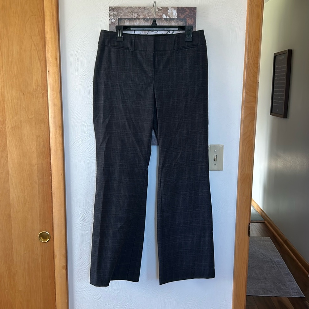 LOFT Dark Gray Plaid Wide-Leg Trousers